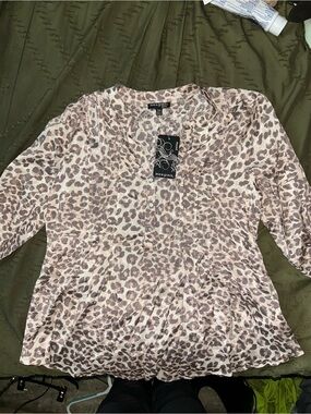 ava & grace Women's Taupe Leopard Print Sheer Top